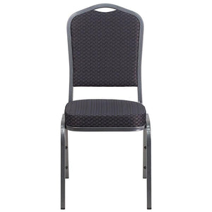 Black Patterned Fabric Stacking Banquet Chair, Silver Frame - Premier Table Linens - PTL 