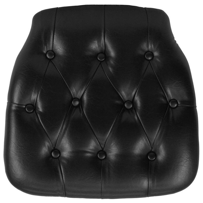 Black Tufted Vinyl Chiavari Chair Cushion - Hard, 1.5