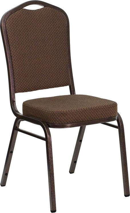 Brown Patterned Fabric Stacking Banquet Chair, Copper Frame - Premier Table Linens - PTL 