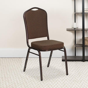 Brown Patterned Fabric Stacking Banquet Chair, Copper Frame - Premier Table Linens - PTL 