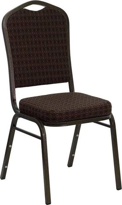 Brown Patterned Fabric Stacking Banquet Chair, Gold Frame - Premier Table Linens - PTL 