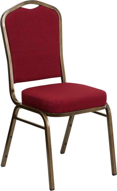 Burgundy Fabric Stacking Banquet Chair, Goldvein Frame - Premier Table Linens - PTL 