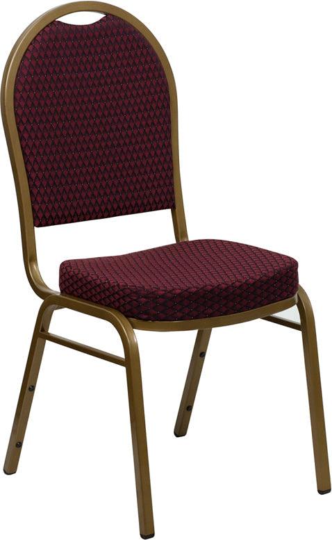 Burgundy Patterned Fabric Dome Back Stacking Banquet Chair, Gold Frame - Premier Table Linens - PTL 
