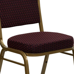 Burgundy Patterned Fabric Stacking Banquet Chair, Gold Frame - Premier Table Linens - PTL 