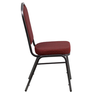 Burgundy Patterned Fabric Stacking Banquet Chair, Silver Frame - Premier Table Linens - PTL 