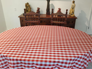 red white checkered table linen, oval tablecloth 