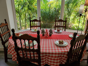 Checkered Oval Tablecloth, Gingham Table cloth in a home dining room table