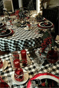 Black and white Gingham tablecloth, Christmas tablecloth beautifully decorated