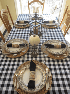 Check tablecloth black white, Thanksgiving tablecloth with pumpkin