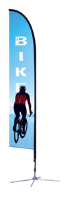 4 Foot dual-side feather flag with the word Bike printed on it 
