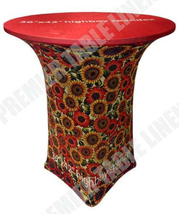 Fully sublimated cocktail table cover with sunflower art and orange top
