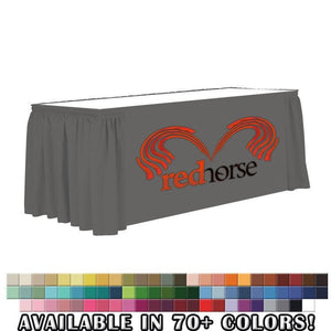 Front panel custom table skirt with 2 color print for Red Horse