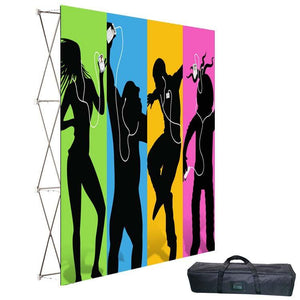 Image of trade show banner from the front and back with carry case