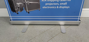 bottom of a retractable custom-printed banner with legs