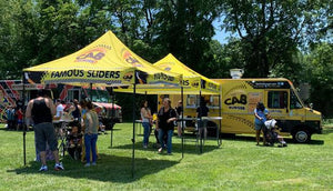 10 x 10 custom printed event tents for CAB Burger food truck