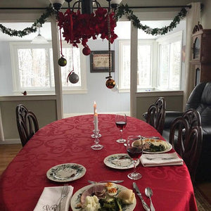 Holiday red damask tablecloth, Christmas tablecloth 