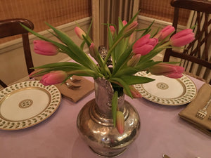 Havana table linen, pink tablecloth with faux burlap napkins 