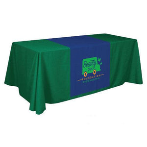 Custom printed Liquid repellant table runner for the Beauty Bus Foundation