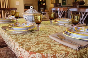 Miranda damask tablecloth with napkins and china