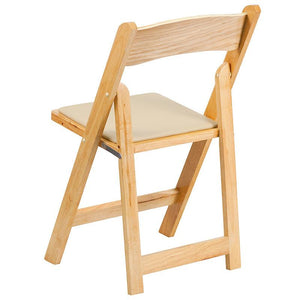 Natural Wood Folding Chair with Vinyl Padded Seat - Premier Table Linens - PTL 
