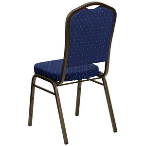 Navy Blue Dot Patterned Fabric Stacking Banquet Chair, Gold Frame - Premier Table Linens - PTL 