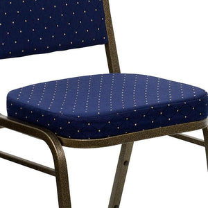 Navy Blue Dot Patterned Fabric Stacking Banquet Chair, Gold Frame - Premier Table Linens - PTL 