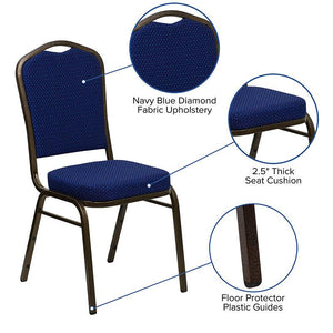Navy Blue Patterned Fabric Stacking Banquet Chair, Gold Frame - Premier Table Linens - PTL 