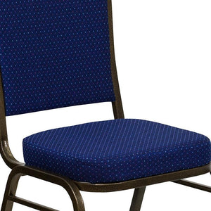 Navy Blue Patterned Fabric Stacking Banquet Chair, Gold Frame - Premier Table Linens - PTL 