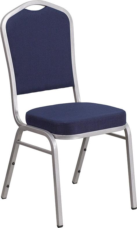 Navy Fabric Stacking Banquet Chair, Silver Frame - Premier Table Linens - PTL 