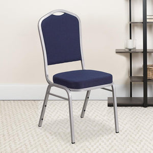 Navy Fabric Stacking Banquet Chair, Silver Frame - Premier Table Linens - PTL 