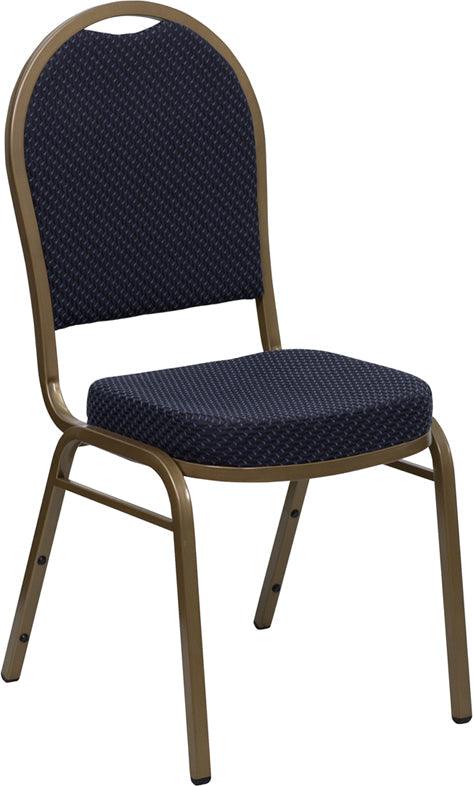 Navy Patterned Fabric Dome Back Stacking Banquet Chair, Gold Frame - Premier Table Linens - PTL 
