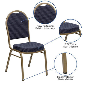 Navy Patterned Fabric Dome Back Stacking Banquet Chair, Gold Frame - Premier Table Linens - PTL 