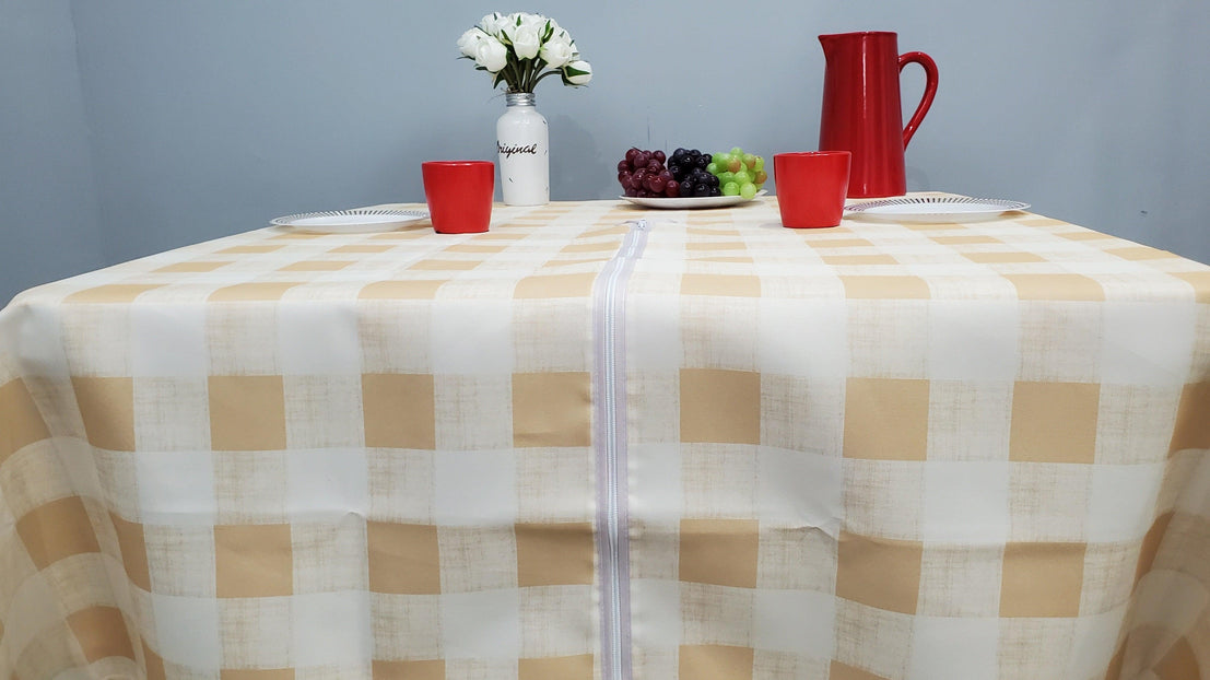 buffalo check patio umbrella Buffalo Check Outdoor Tablecloth With Umbrella Hole and Zipper, 60" x 84" Rectangular