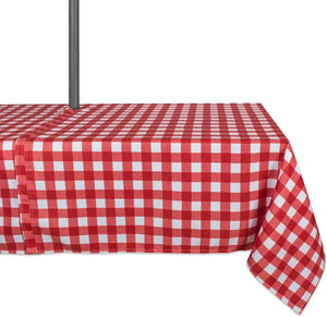 Outdoor Red Checkered Tablecloth With Umbrella Hole & Zipper - Premier Table Linens - PTL 