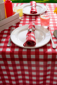 Outdoor Red Checkered Tablecloth With Umbrella Hole & Zipper - Premier Table Linens - PTL 