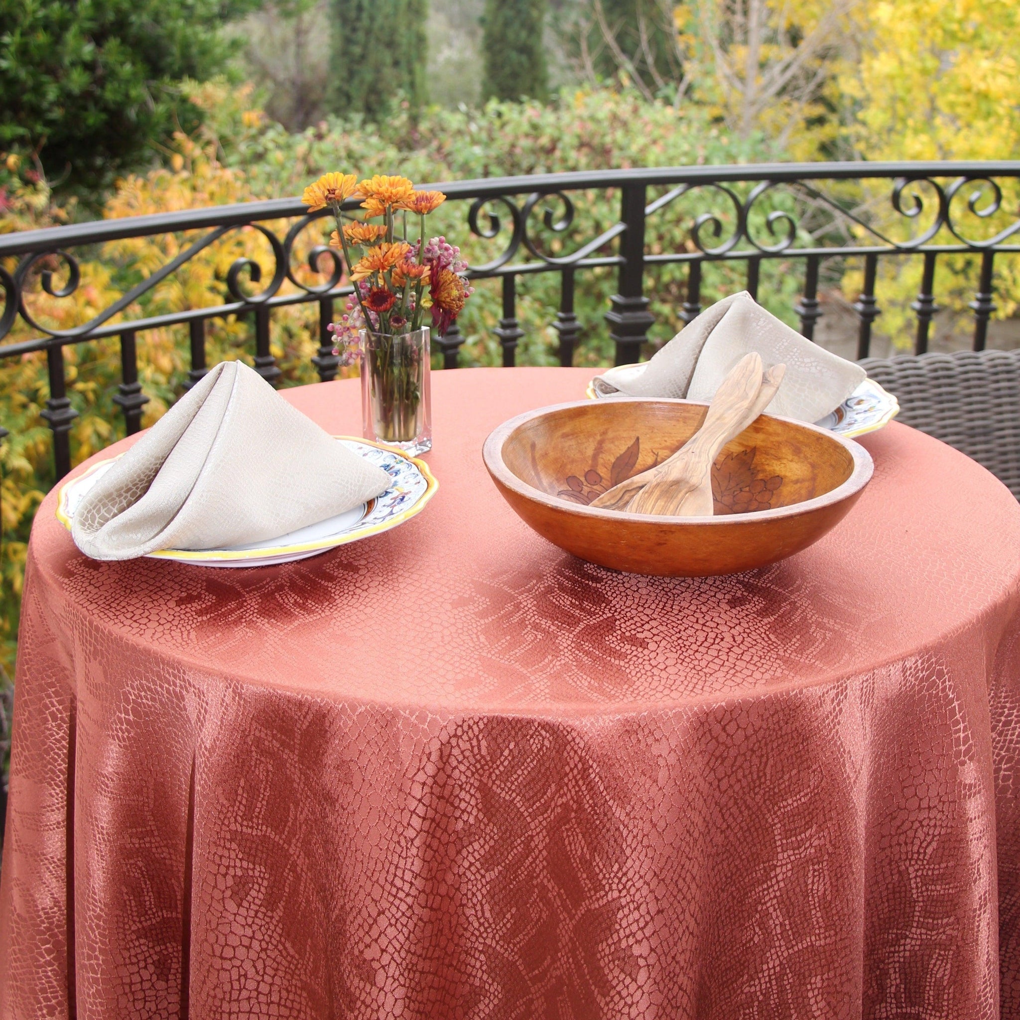 Outdoor Tablecloth With Umbrella Hole, Kenya Damask