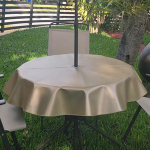 Gold outdoor vinyl tablecloth with umbrella