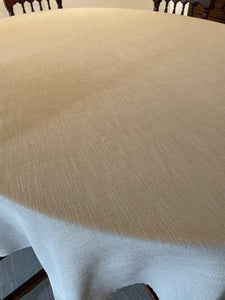 White oval table cloth close up 
