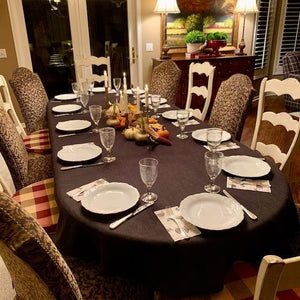 Very large oval tablecloth set for Thanksgiving
