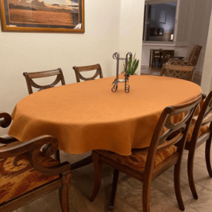 Panama oval tablecloth in a dining room at a home