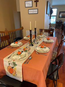 Orange Panama Table on a Thanksgiving decorated table with a printed runner