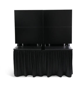 A custom Poly Premier skirt attached to a stage in black with monitors screens on top