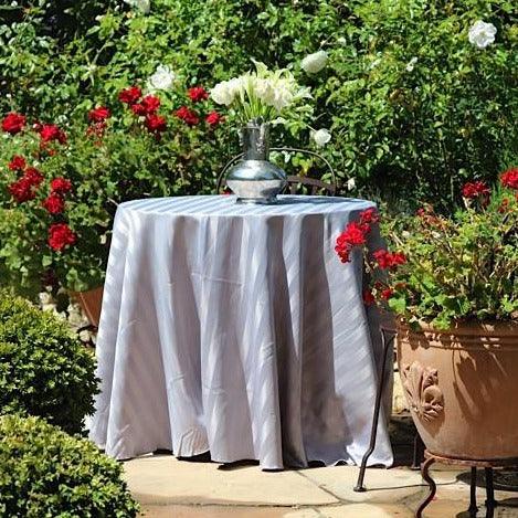 Poly Stripe Round Tablecloth gray color with satin stripes