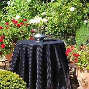 Poly Stripe Round Tablecloth, beautiful black table linen with satin stripes