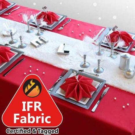 Rectangular Poly Holiday Tablecloths with plates and decorations