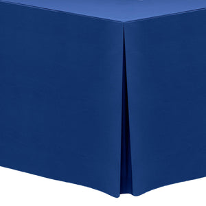 Royal blue fitted table linens with pleated corner
