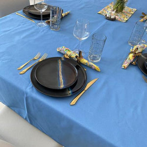 Light blue Table Linens on a table for an easter celebration