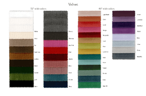 Our Velvet Sample swatch card in various colors