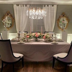 Elegant Velvet linens on a home table Tea Time setting in a beautiful room 