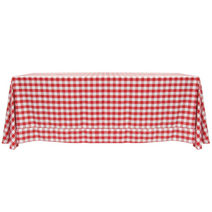 Red / White 90" x 156" Rectangular Poly Check Tablecloth - Premier Table Linens - PTL 